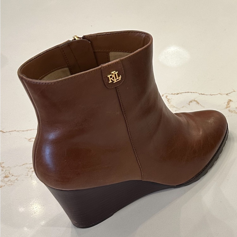 Ralph Lauren Brown Ankle Booties with Gold Emblem